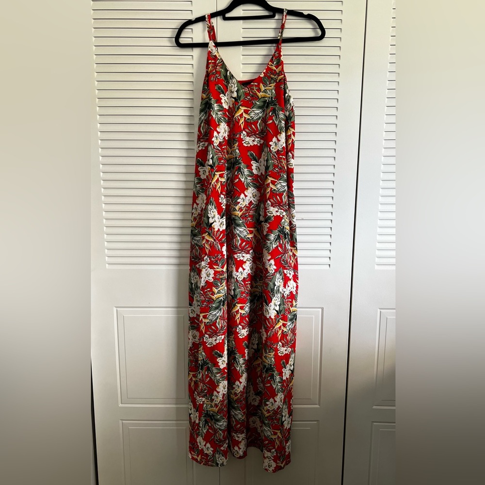 Red floral print dress
